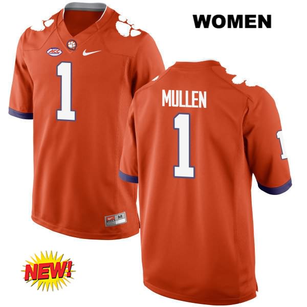 Women's Clemson Tigers #1 Trayvon Mullen Stitched Orange New Style Authentic Nike NCAA College Football Jersey ARD8746VR